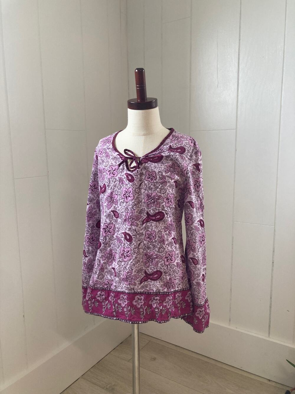 Old Navy Girls Purple Floral Cotton Pullover Blouse, Size 8